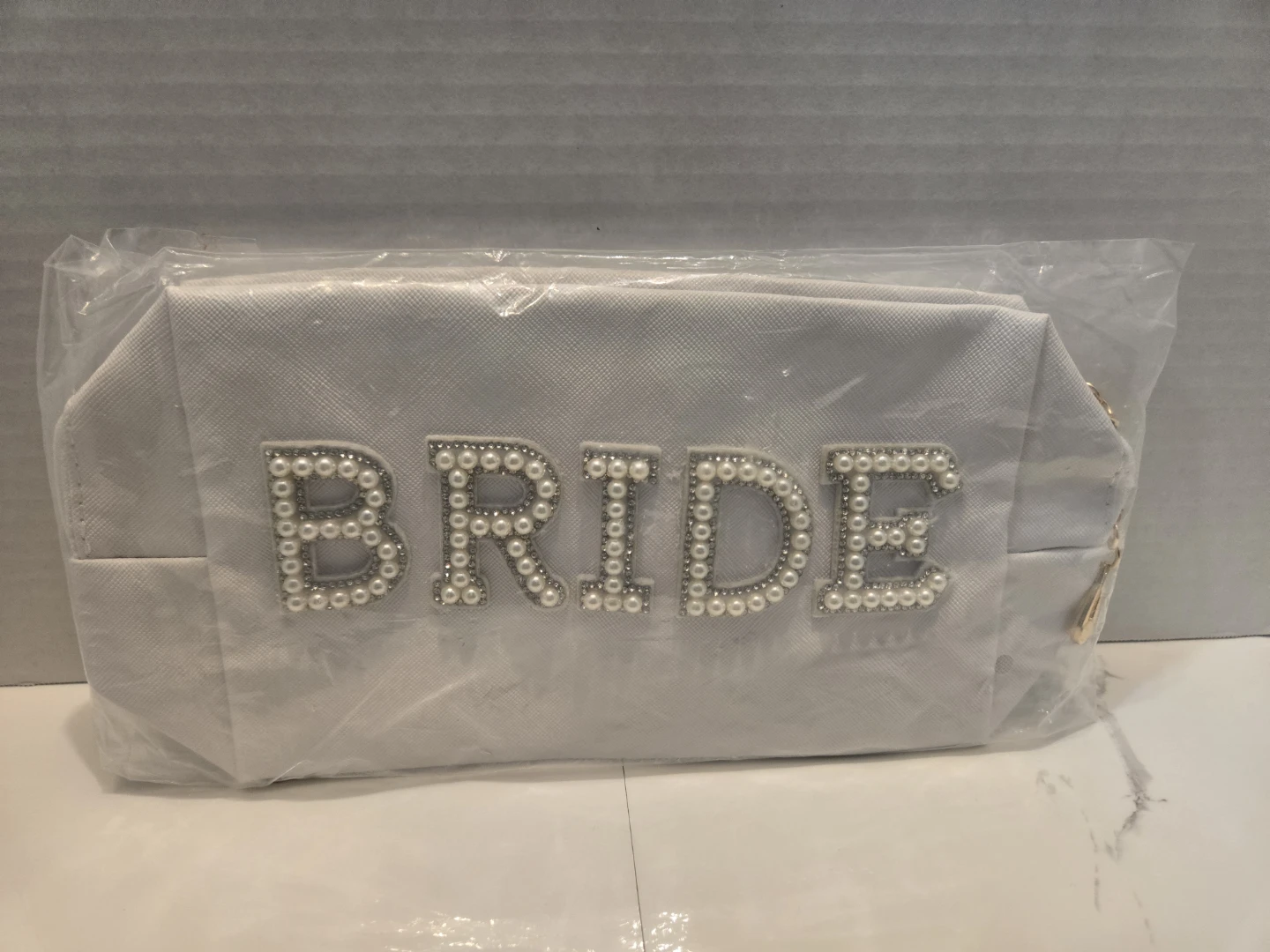 White Bride Cosmetic Bag with Pearls and Rhinestones