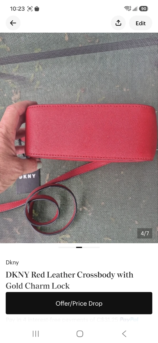 DKNY Red Leather Crossbody Bag with Gold Charm Lock - photo 4