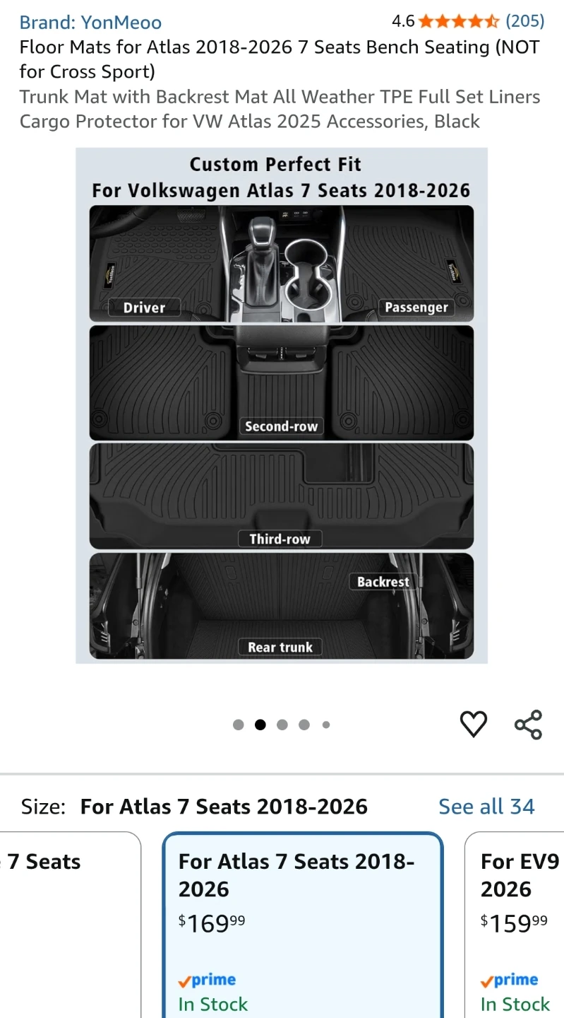 YonMeoo Floor Mats for VW Atlas 7 Seats 2018-2026 - photo 2
