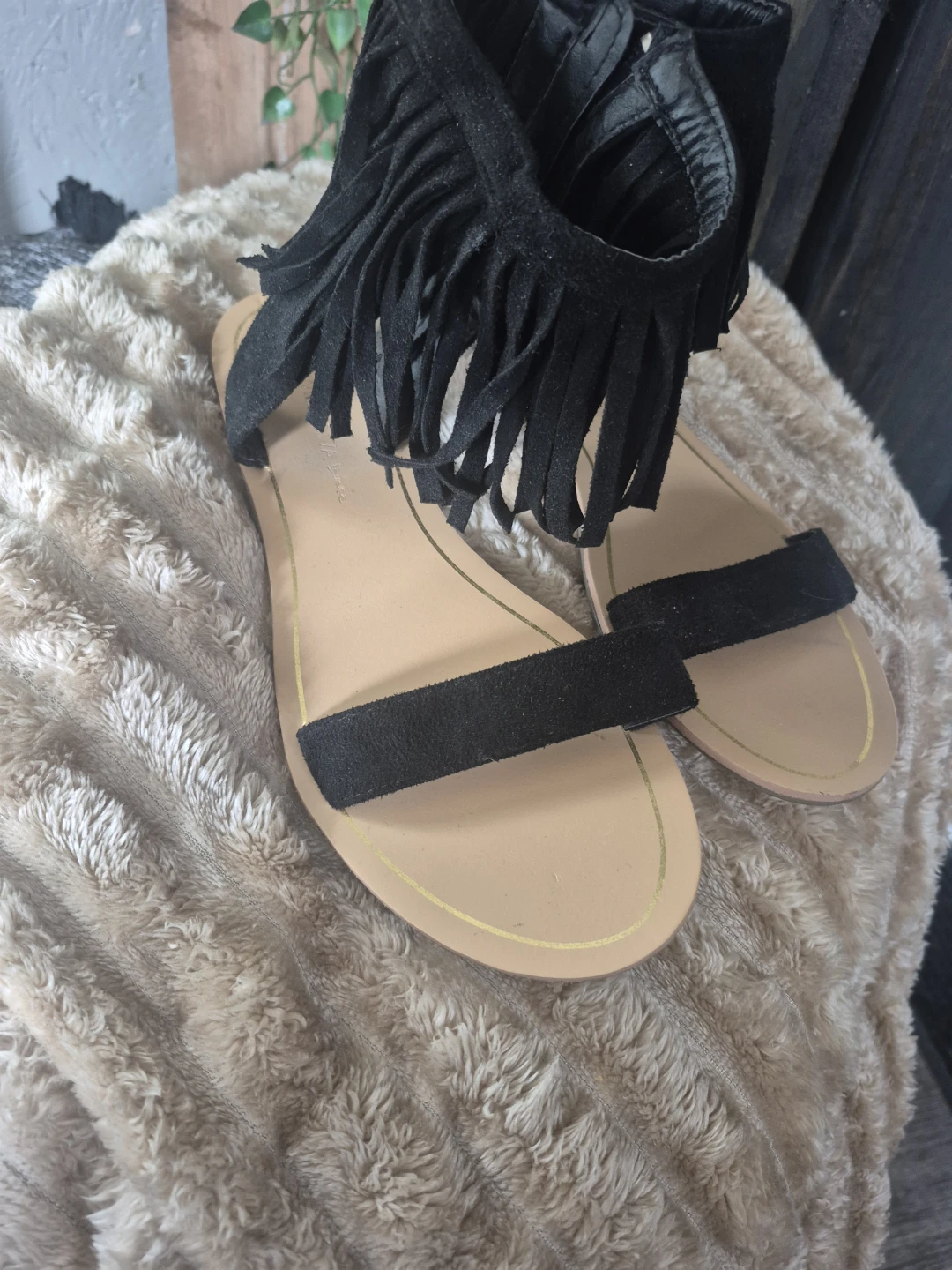 Black Fringed Gladiator Sandals