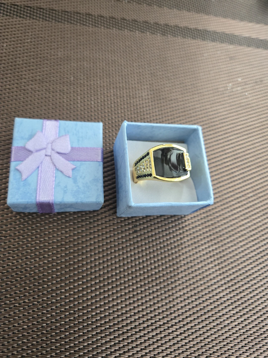 Men's Gold Tone Ring with Black Stone - photo 2