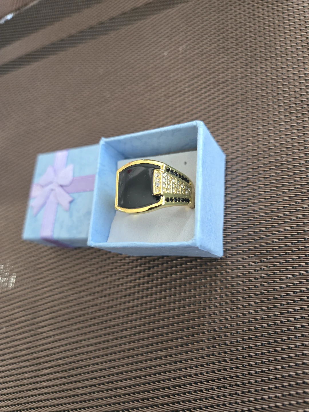 Men's Gold Tone Ring with Black Stone - photo 3