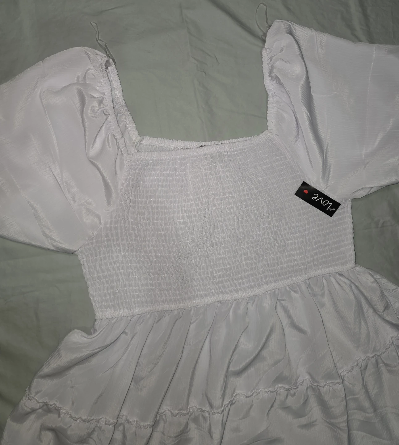 Love White Puff Sleeve Smocked Tiered Dress - photo 2