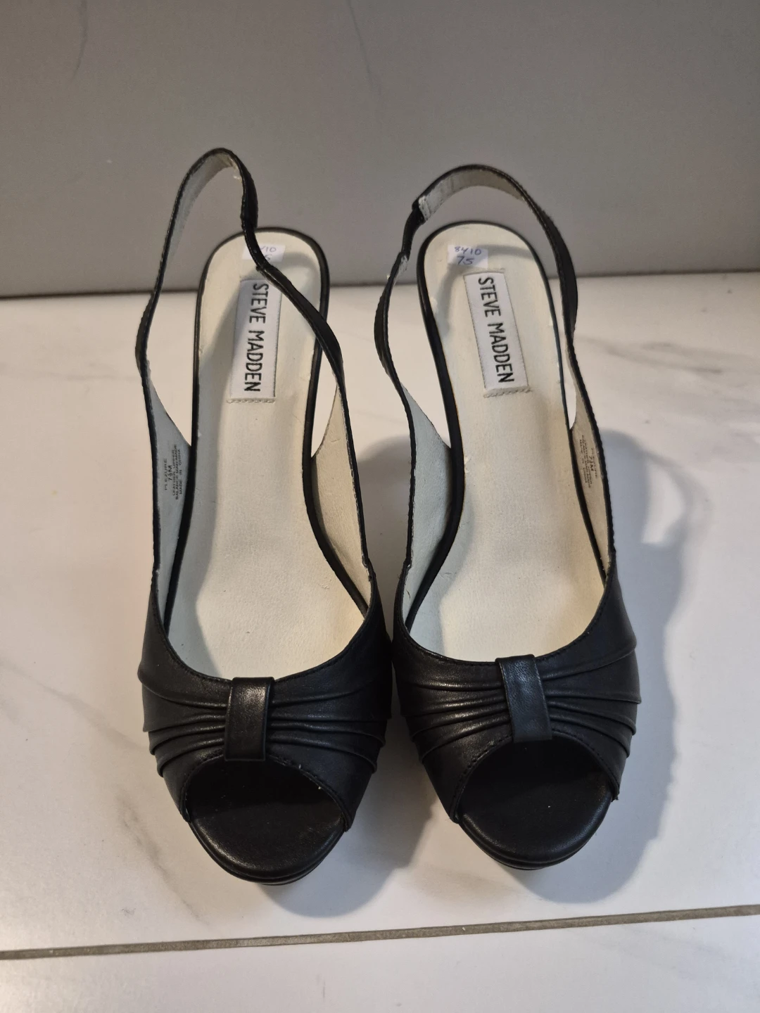 Steve Madden Black Leather Peep-Toe Slingback Heels - photo 3