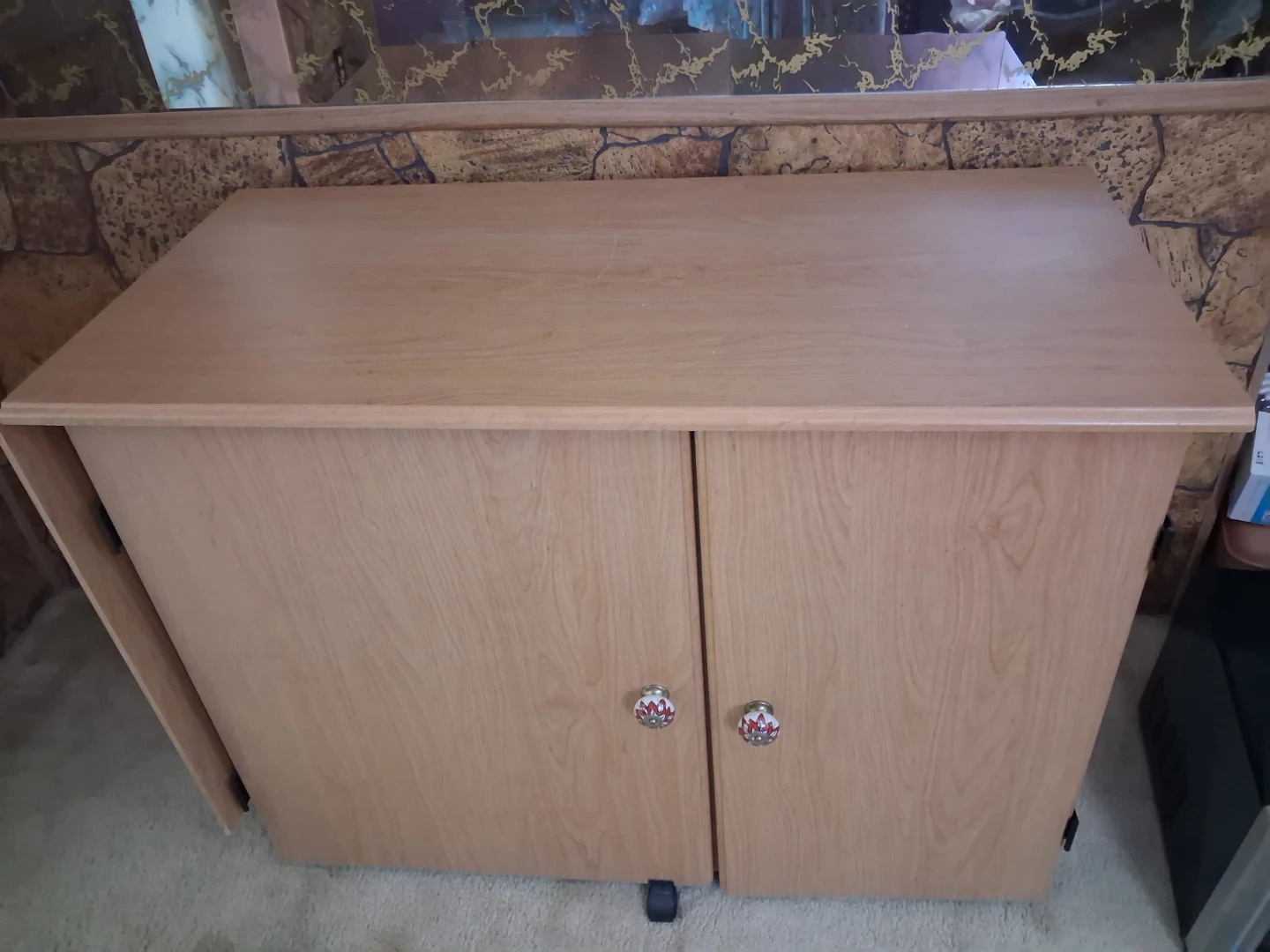 Light Wood Kitchen Cart with Doors - photo 2