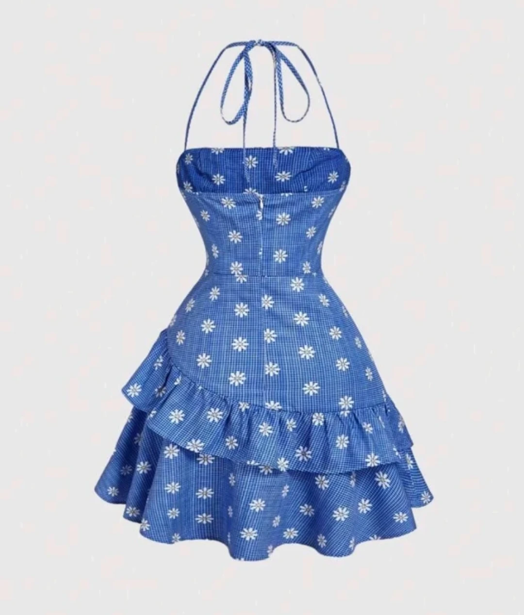 Blue Gingham Daisy Print Halter Dress 2XL - photo 3