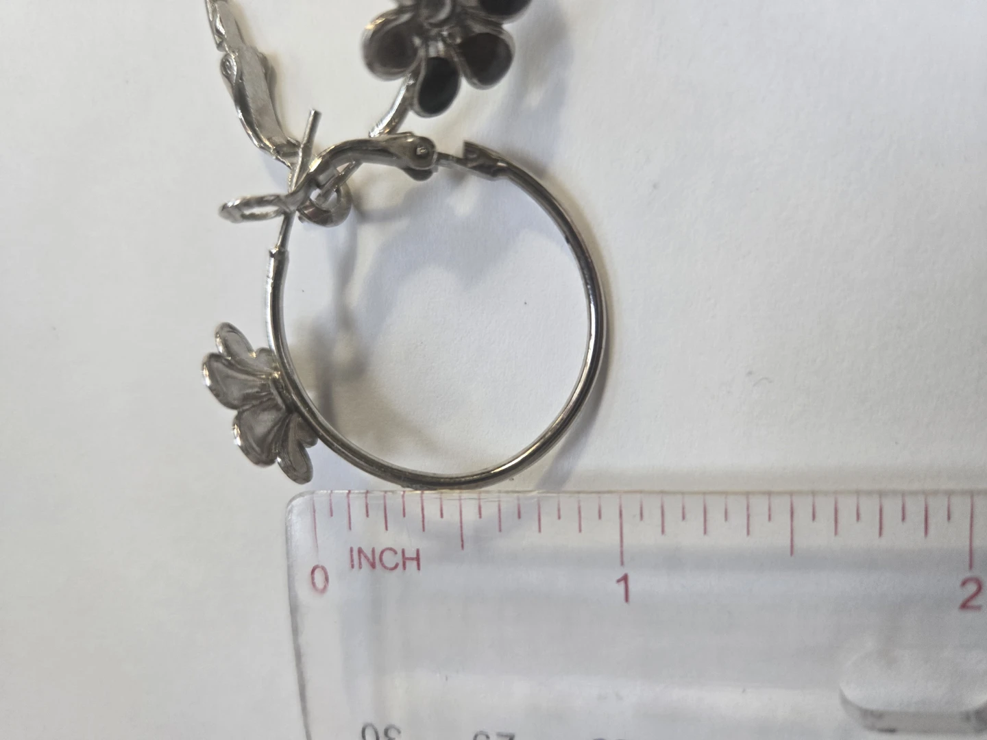Silver-tone Hoop Earrings with Flowers - photo 2