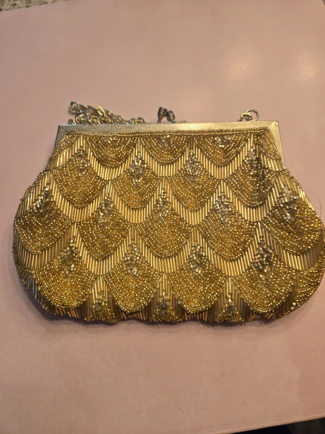 Vintage Gold Beaded Clutch with Chain - photo 2