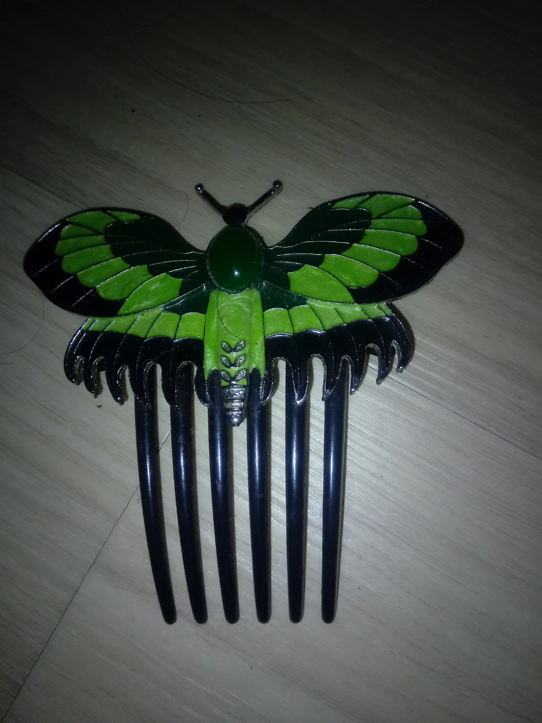 Green and Black Butterfly Hair Comb