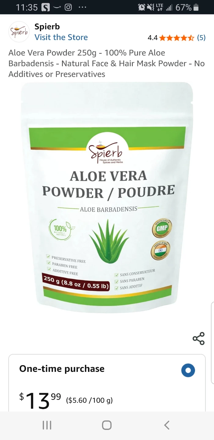 Spierb Aloe Vera Powder 100% Natural 250g