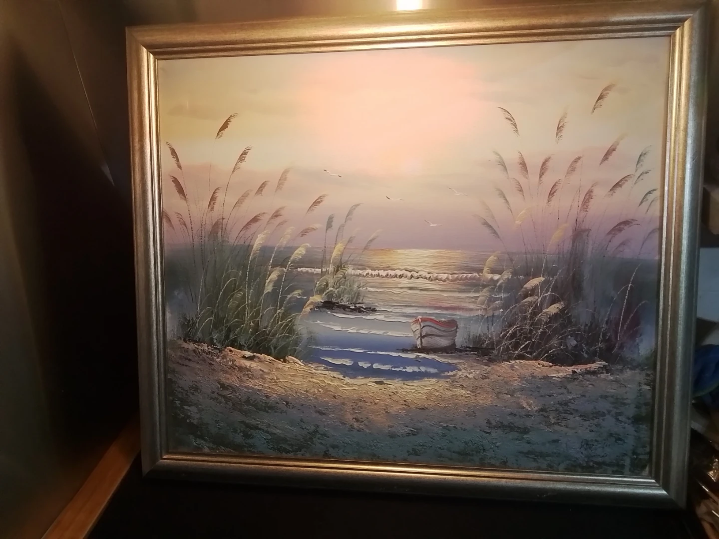 Large Vintage 28" Coastal Seascape Oil Painting – V. Matthews