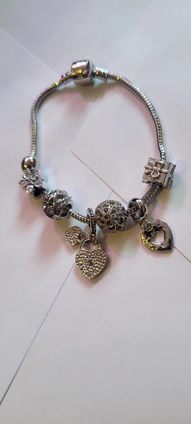 Silver Charm Bracelet with Heart and Flower - photo 2