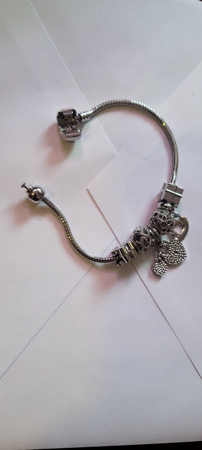 Silver Charm Bracelet with Heart and Flower - photo 3