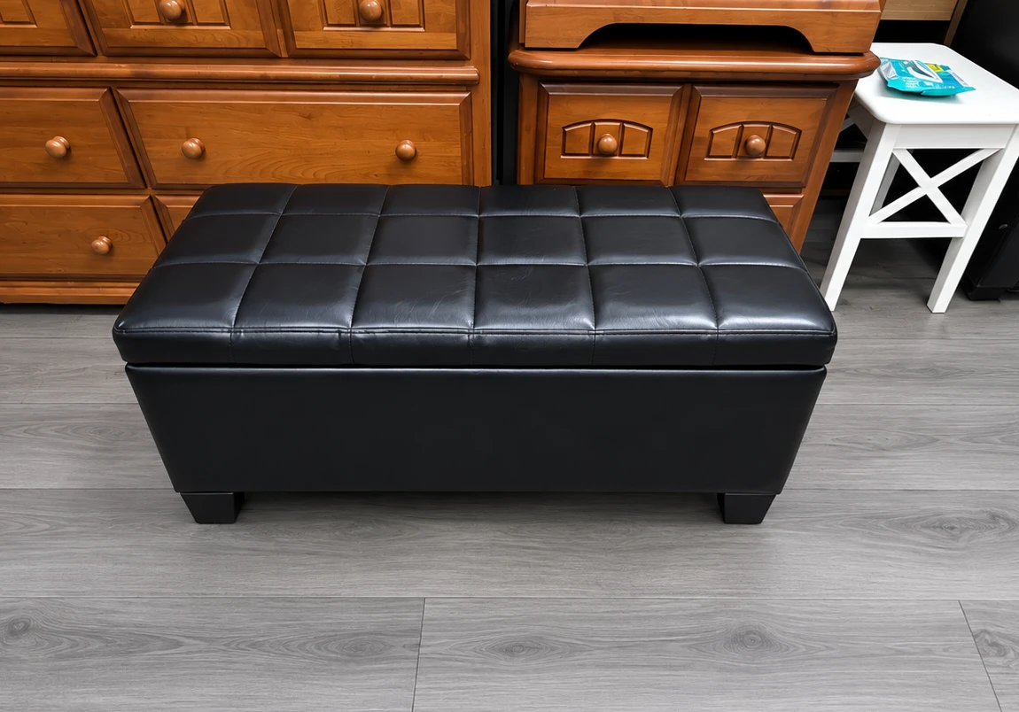 Black Faux Leather Storage Ottoman