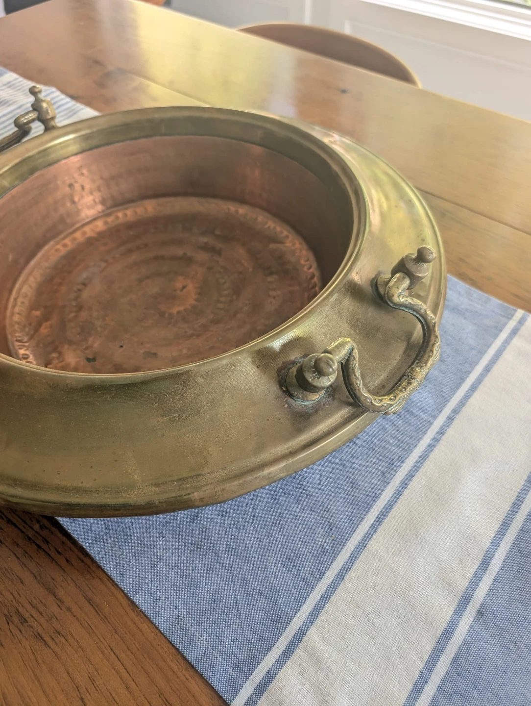 Antique French Brazier Brass And Hammered Copper Tray - photo 3