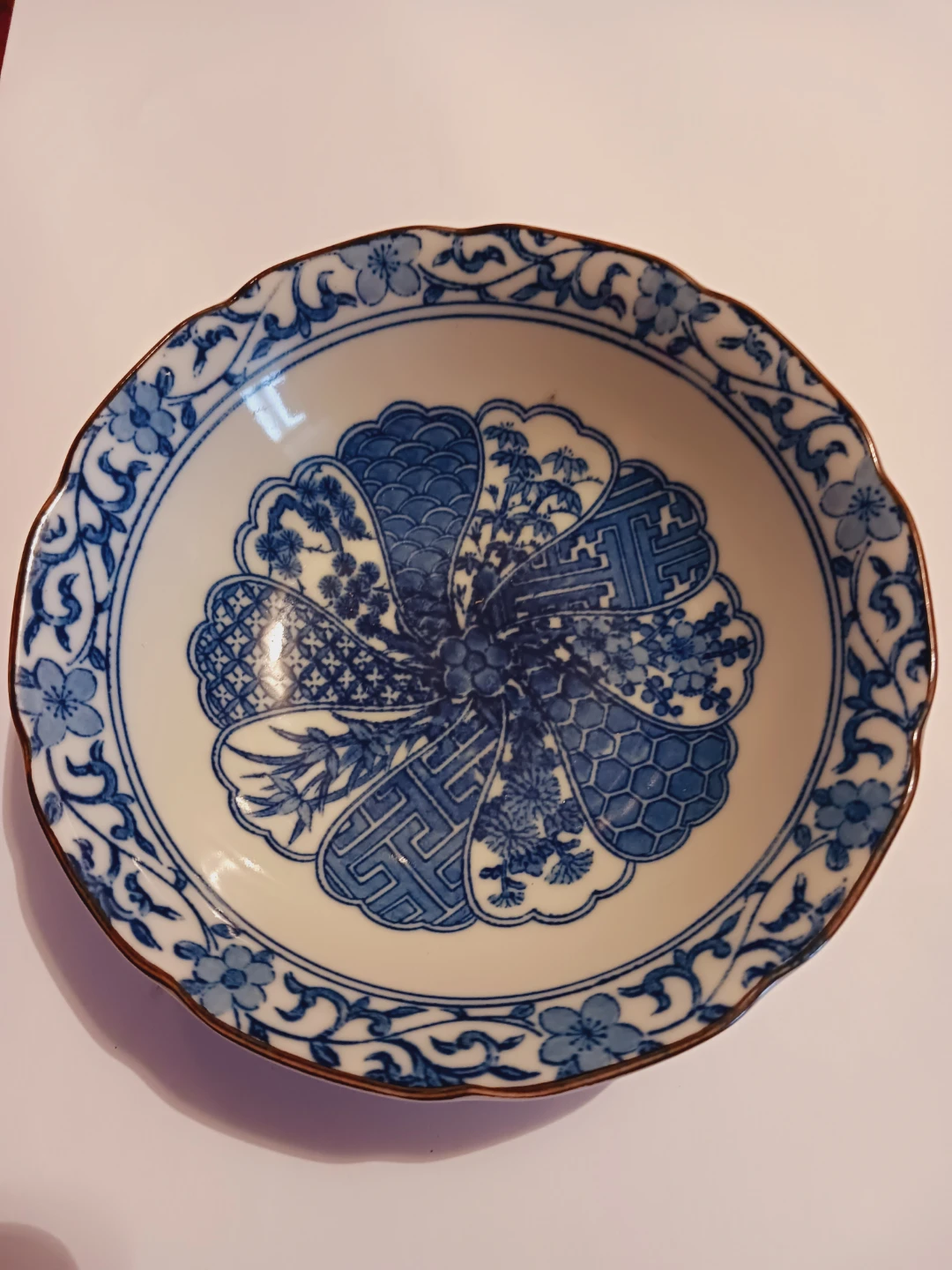 Japanese Blue and White Floral Ceramic Bowl