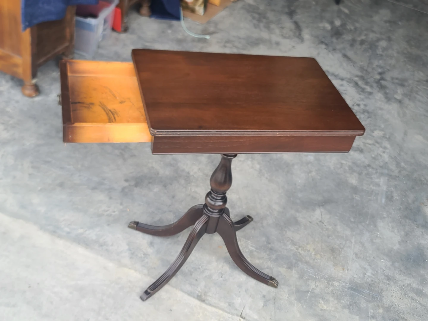 Vintage Wooden Pedestal Side Table with Drawer - photo 2