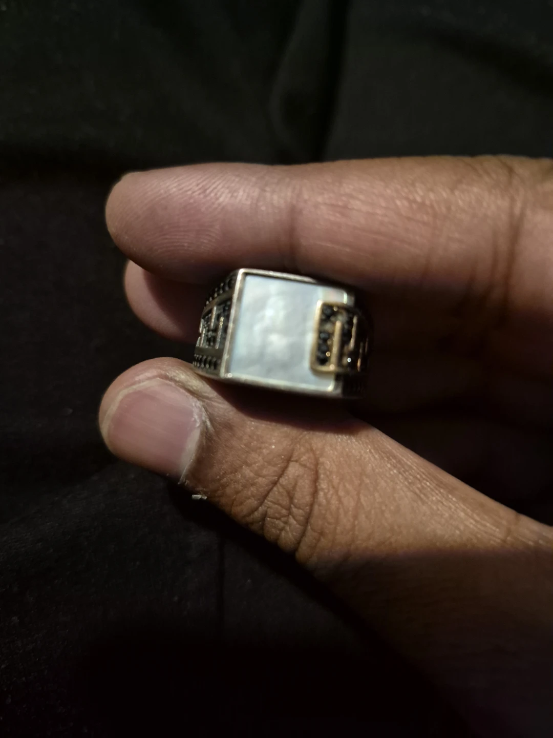 Men's Ring with Mother of Pearl and Black Stones