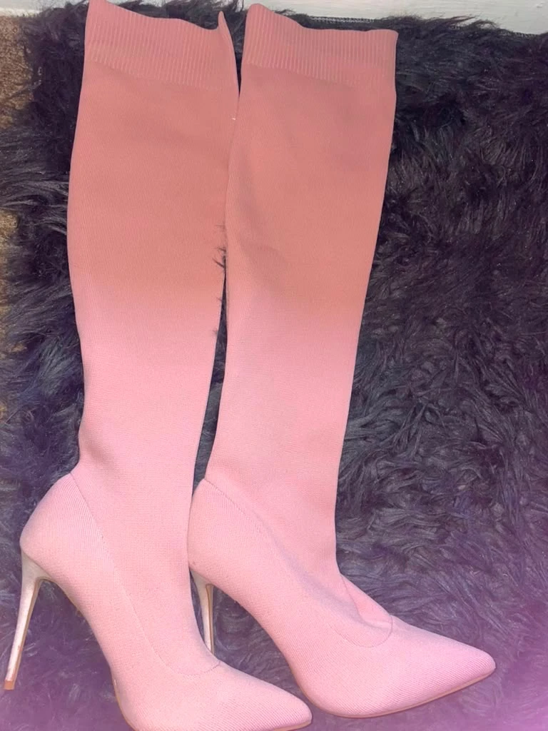 Women's Pink Knee-High Sock Boots - photo 2