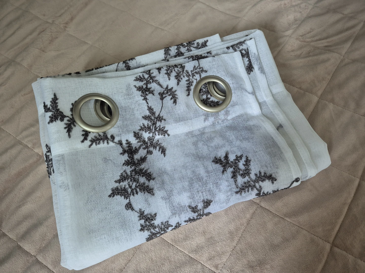 White Embroidered Sheer Curtains with Grommets - photo 2
