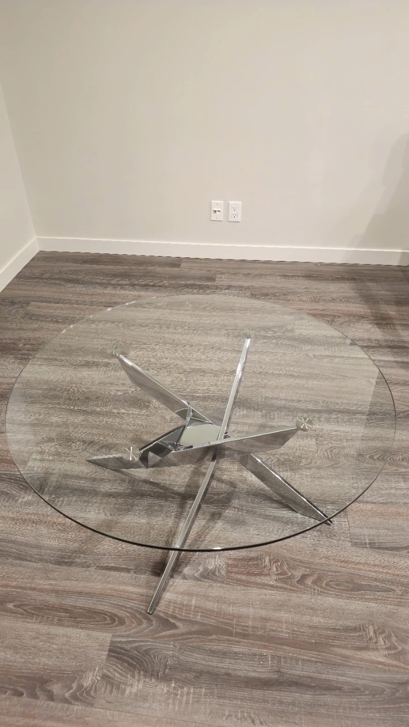 Round glass coffee table with chrome base - photo 2