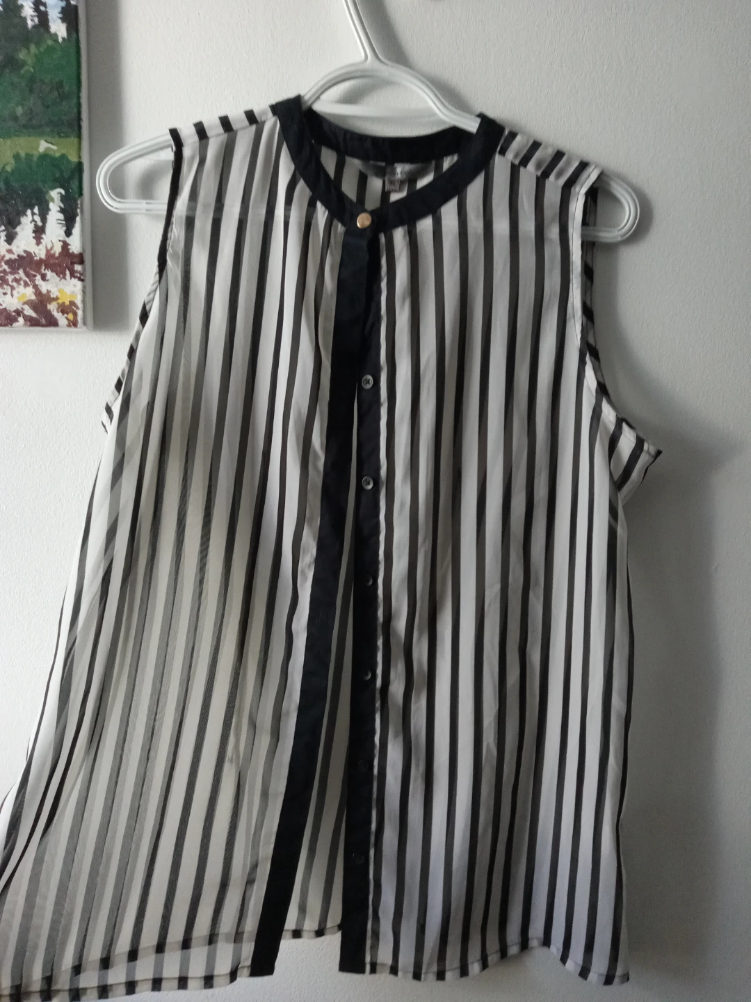 Black and White Striped Sleeveless Blouse