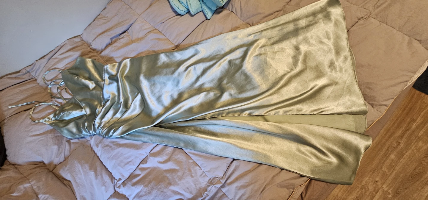 Satin Slip Dress - Sage Green - photo 3