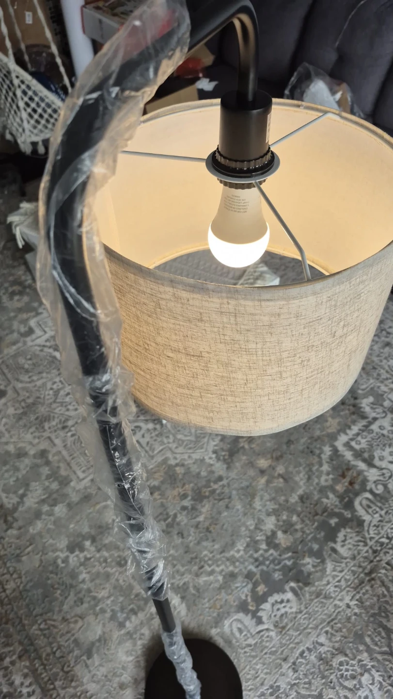 Black Floor Lamp with Beige Drum Shade - photo 4