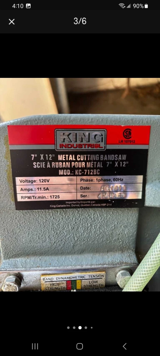 King KC 7x12 BC Bandsaw - photo 4