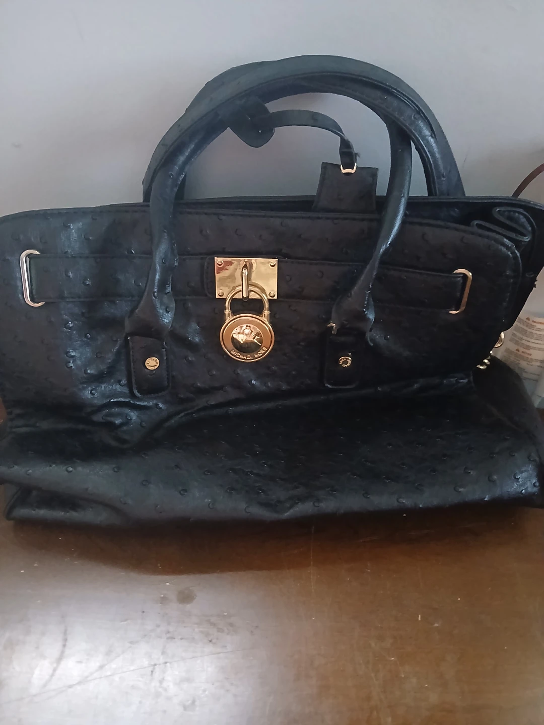Michael Kors Black Ostrich Embossed Handbag