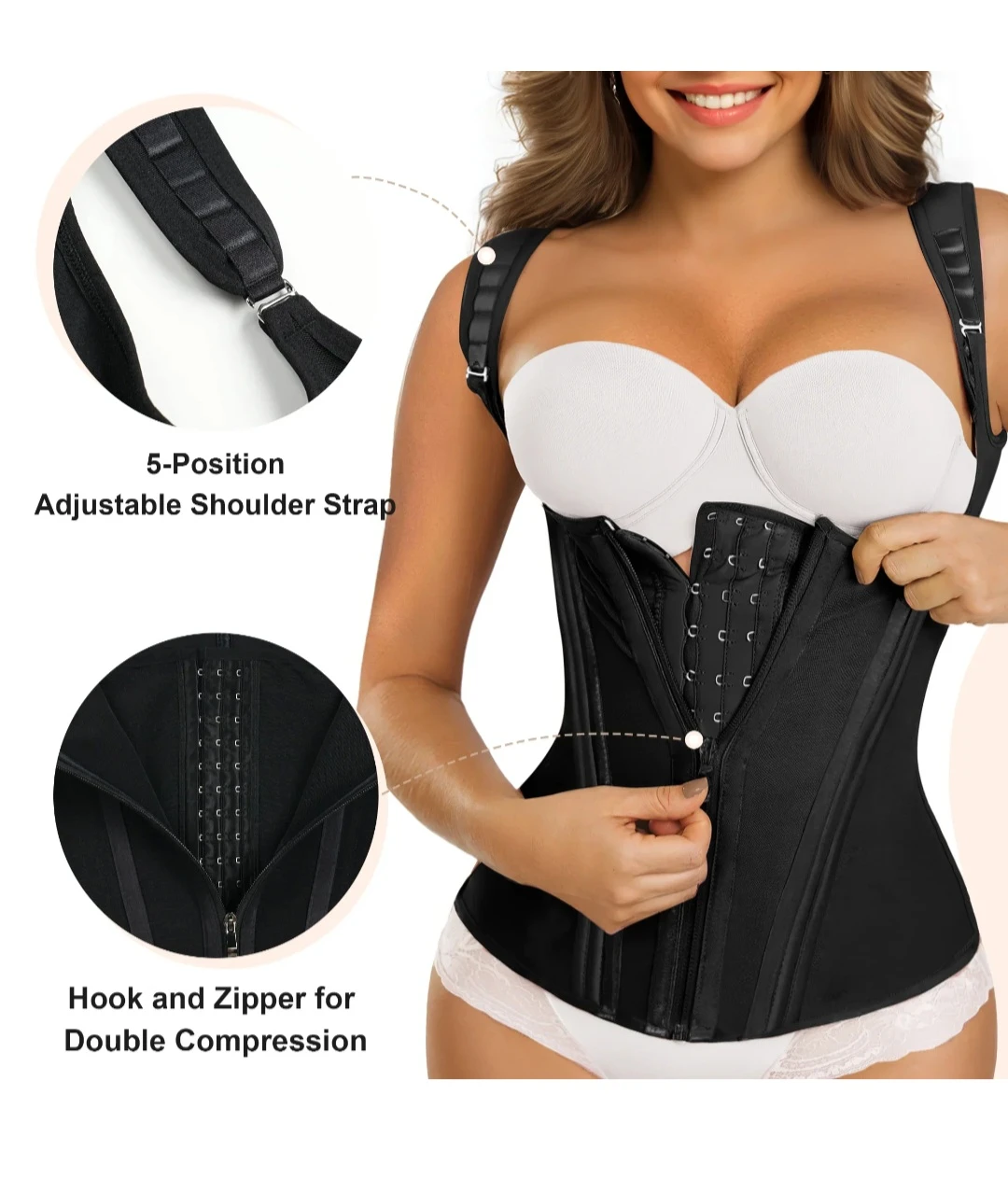 Steel-Boned Waist Trainer Corset Fajas with Adjustable Straps