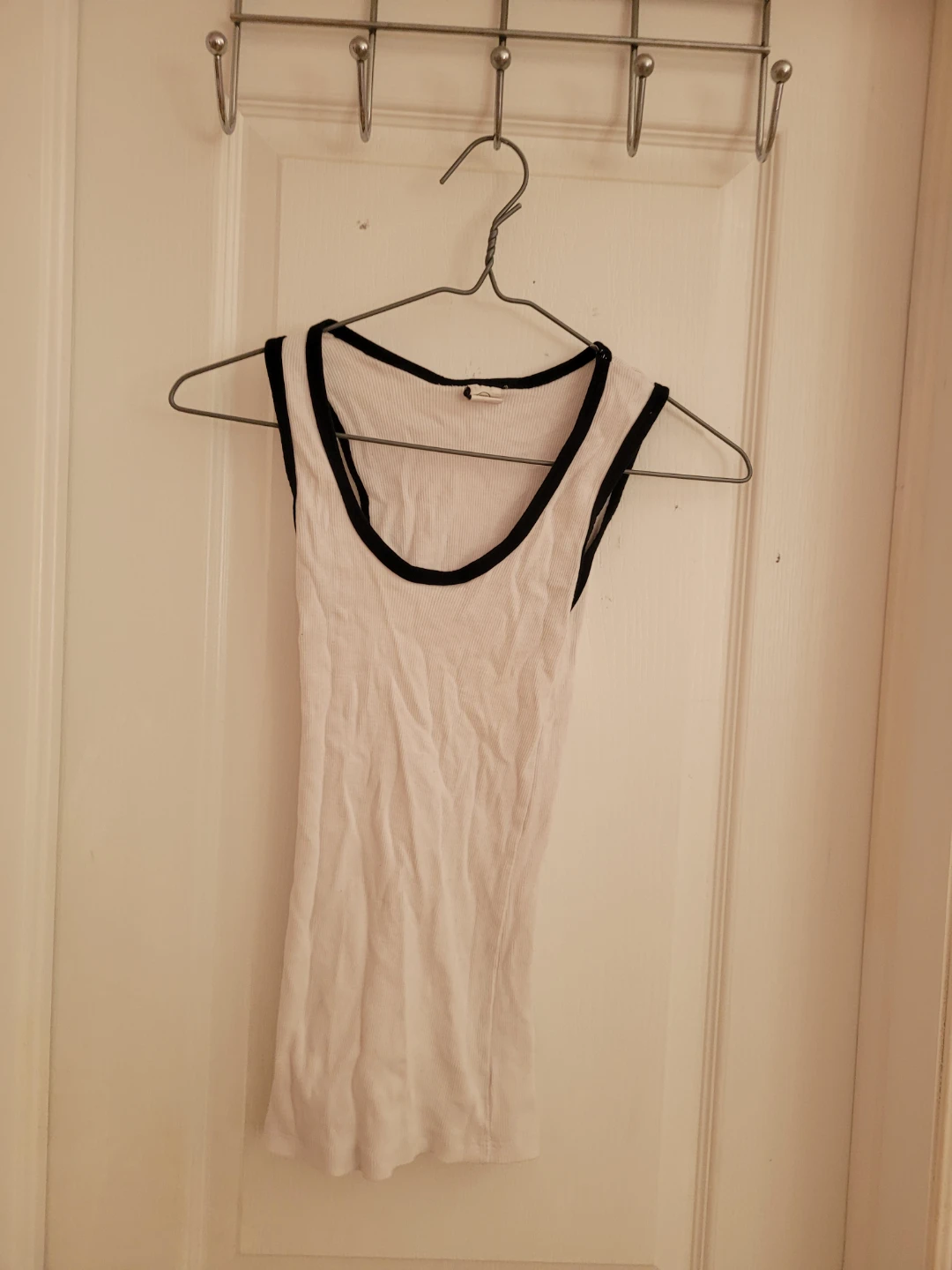 White Ribbed Tank Top with Black Trim