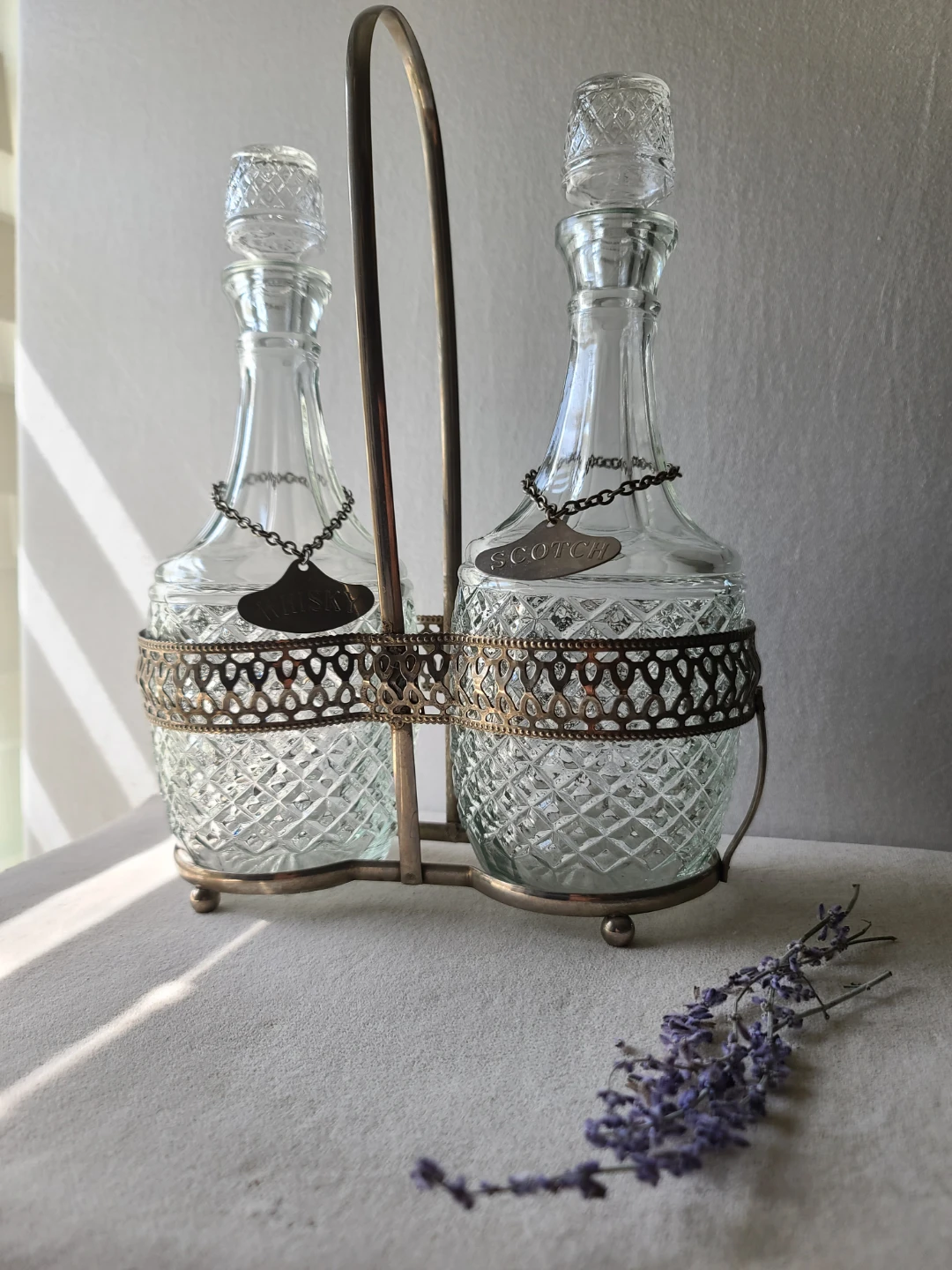 Vintage Cut-Glass Dual Decanter Set with Silver Caddy — $50 - photo 4