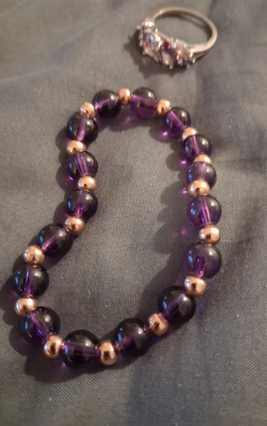 Amethyst beaded bracelet and ring set - photo 2