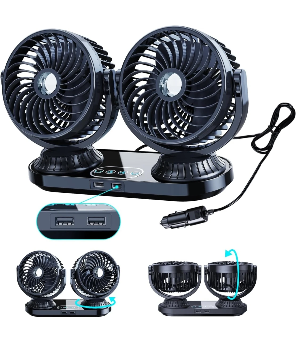 Dual Head Car Fan with 2 USB Ports - photo 2