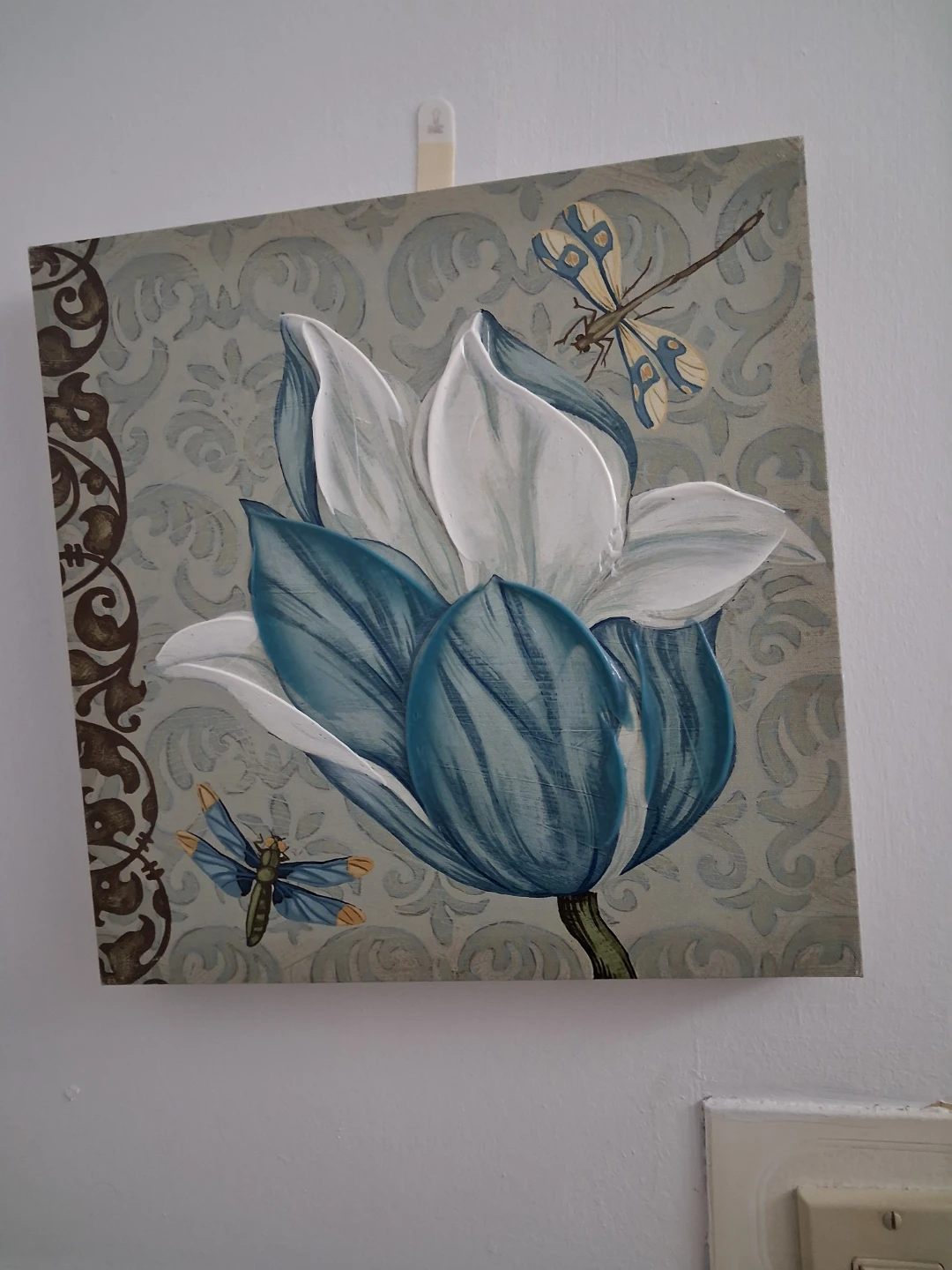 Canvas Wall Art with Blue Floral and Dragonflies set os 2 - photo 2