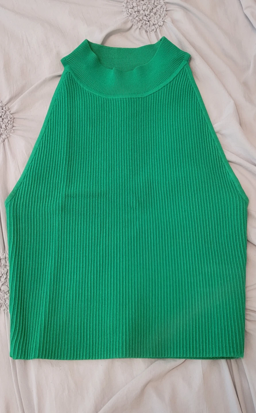 Babaton Green Ribbed Mock Neck Tank Top