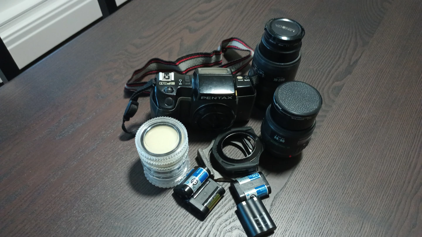 Pentax SF10 Film Camera with Lenses and Accessories