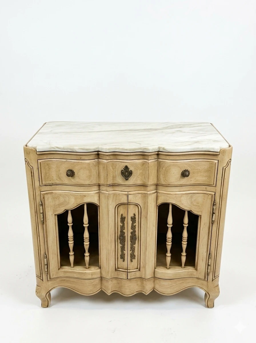 Marble Top Wood Cabinet with Spindles