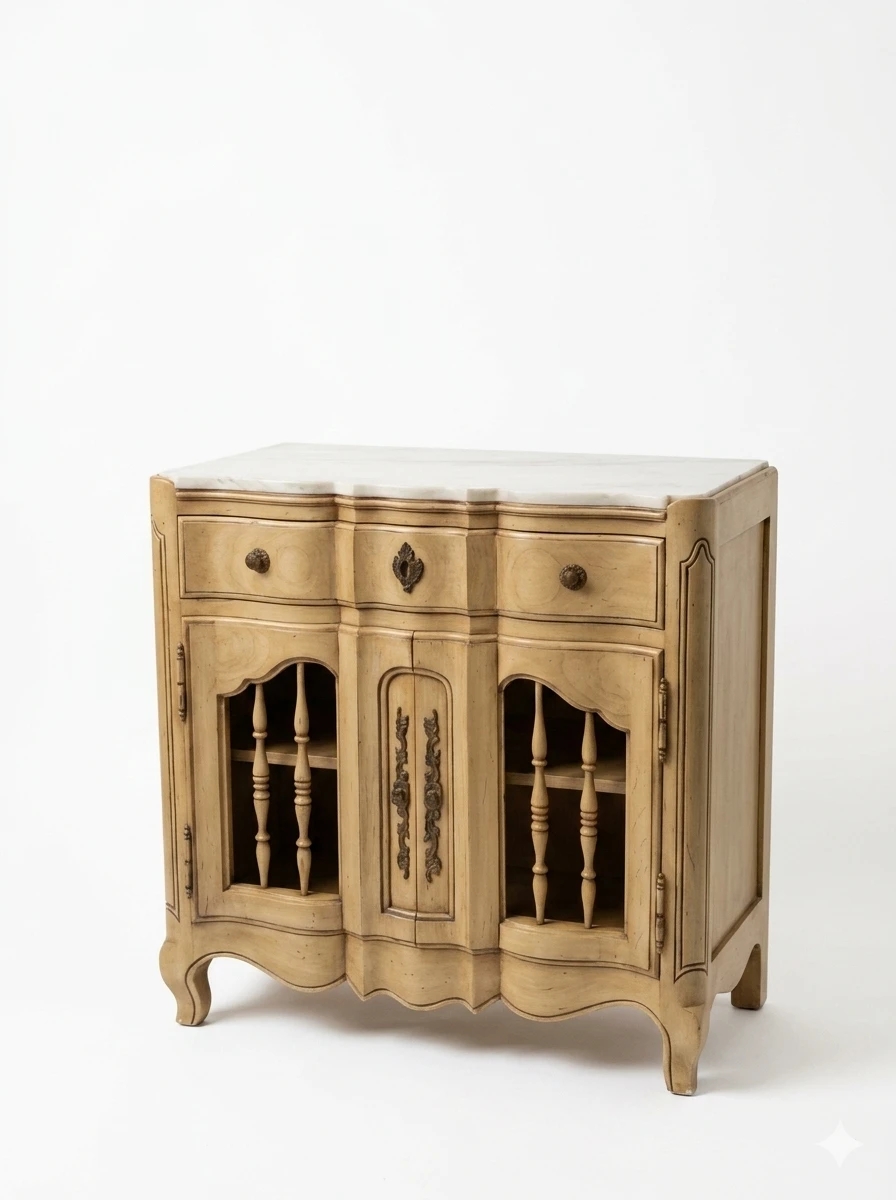 Marble Top Wood Cabinet with Spindles - photo 2