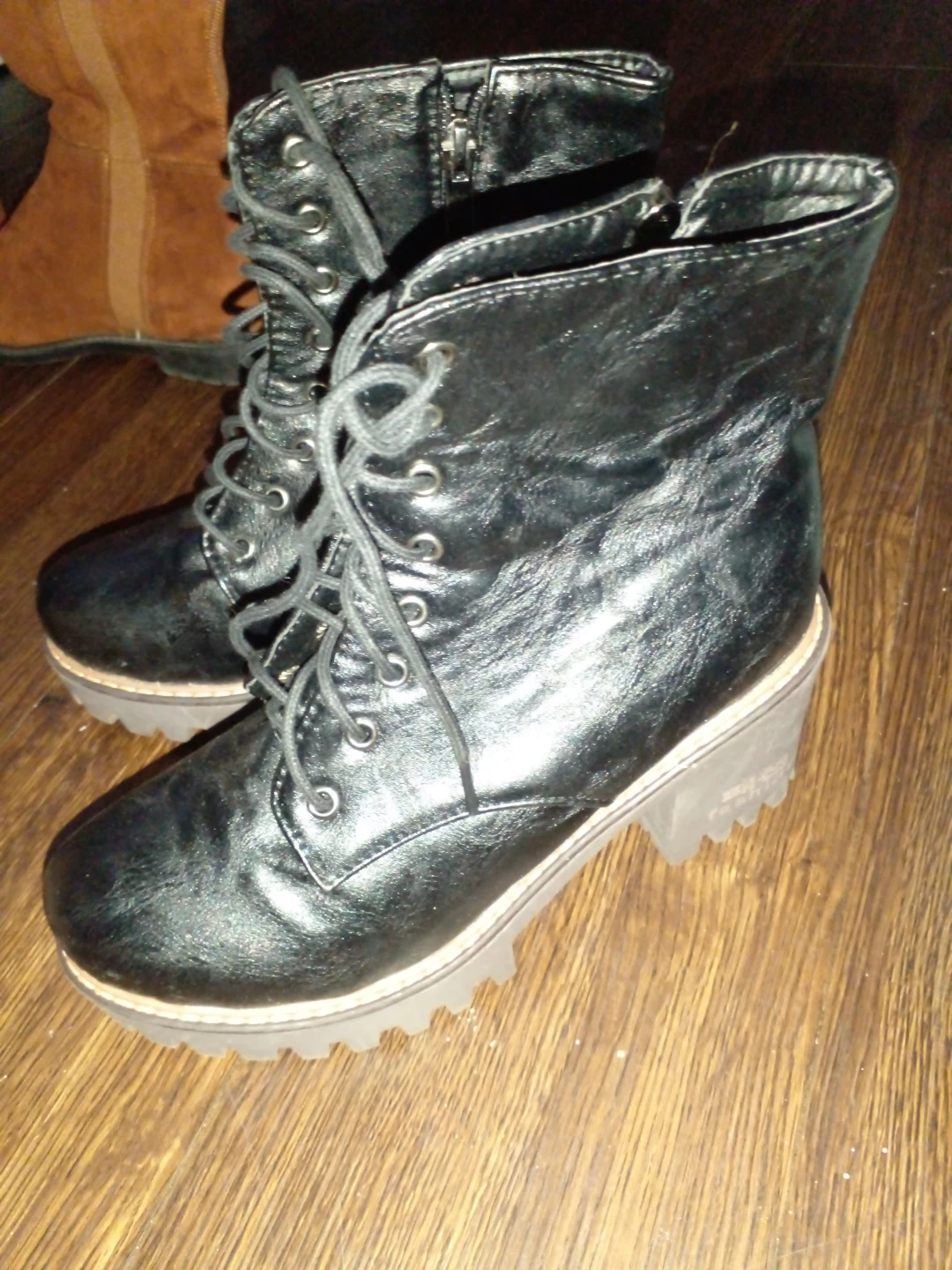 Black Combat Boots with Laces and Zipper