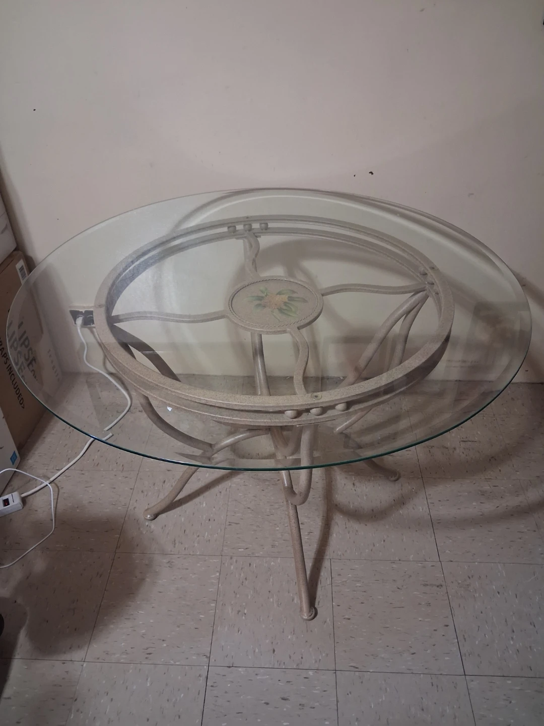 Round Glass Top Table with Decorative Metal Base