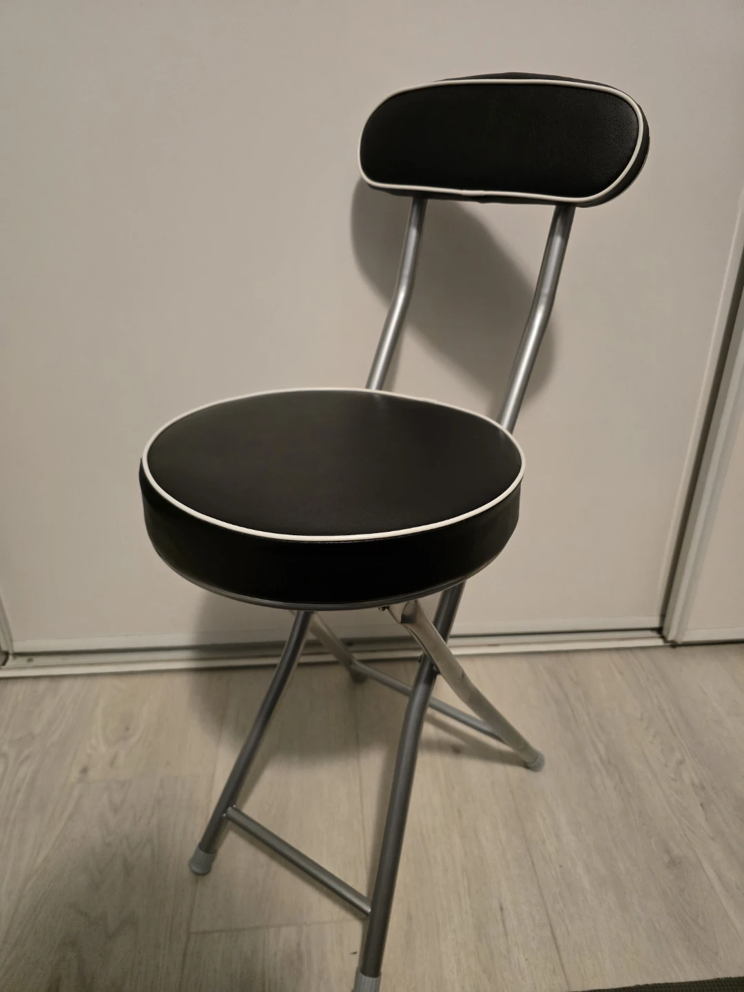 Black Folding Stool with Backrest