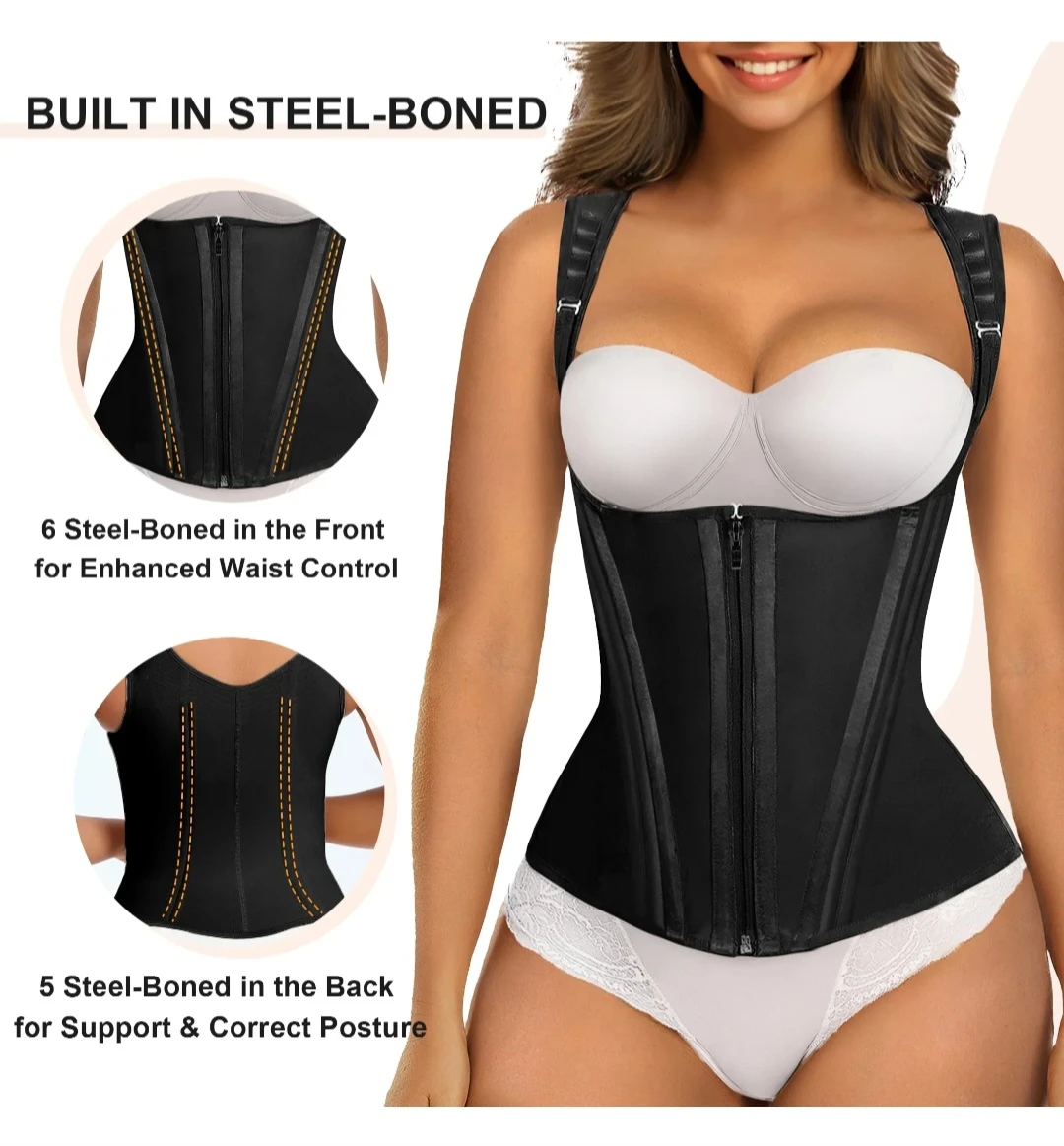 Steel-Boned Waist Trainer Corset Fajas with Adjustable Straps - photo 5