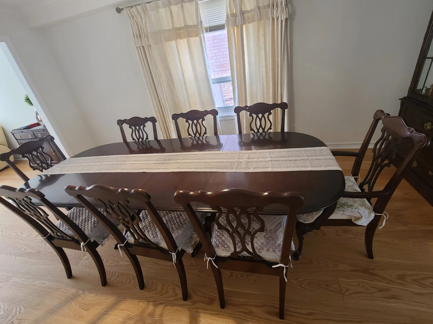 Dark Wood Dining Set with 8 Chairs