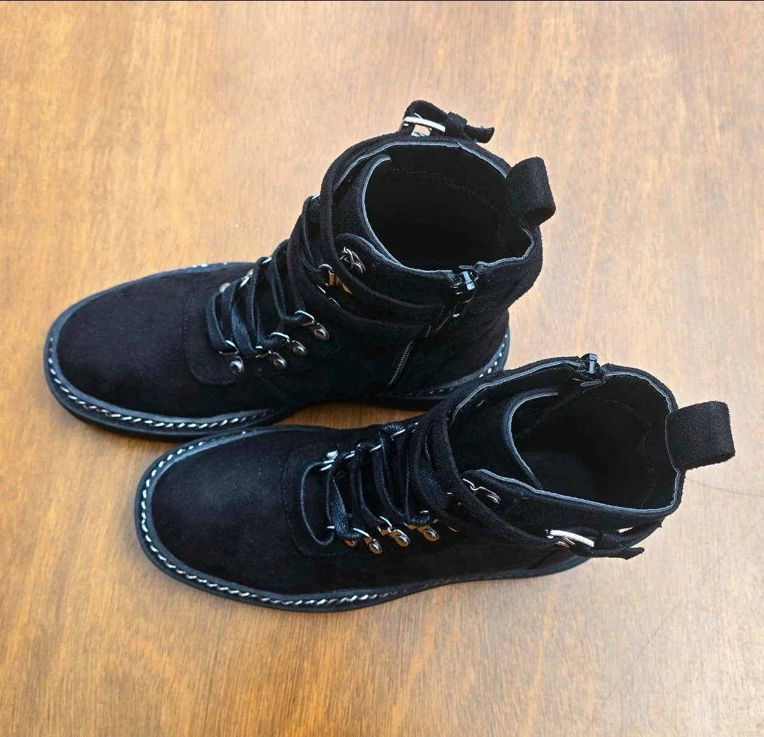 Black Suede Chain Detail Combat Boots - photo 4