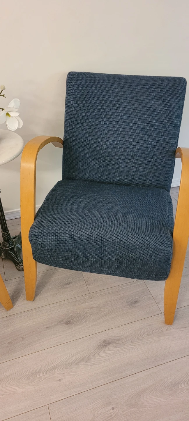Blue Upholstered Armchair with Wooden Frame - photo 3