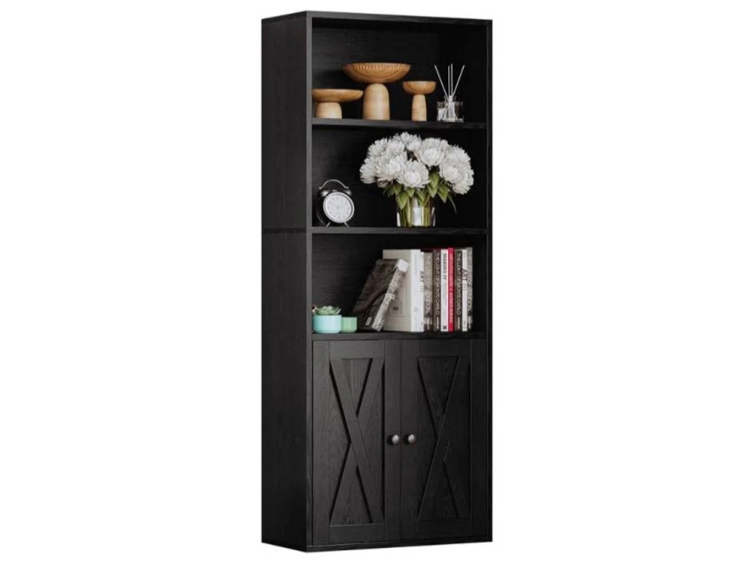 Black Bookcase with Cabinet Doors