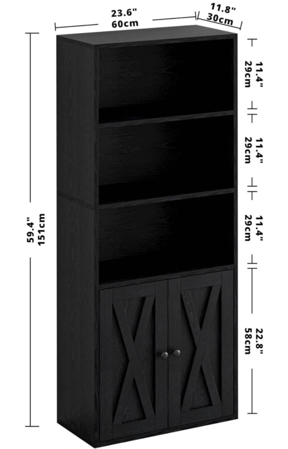 Black Bookcase with Cabinet Doors - photo 2