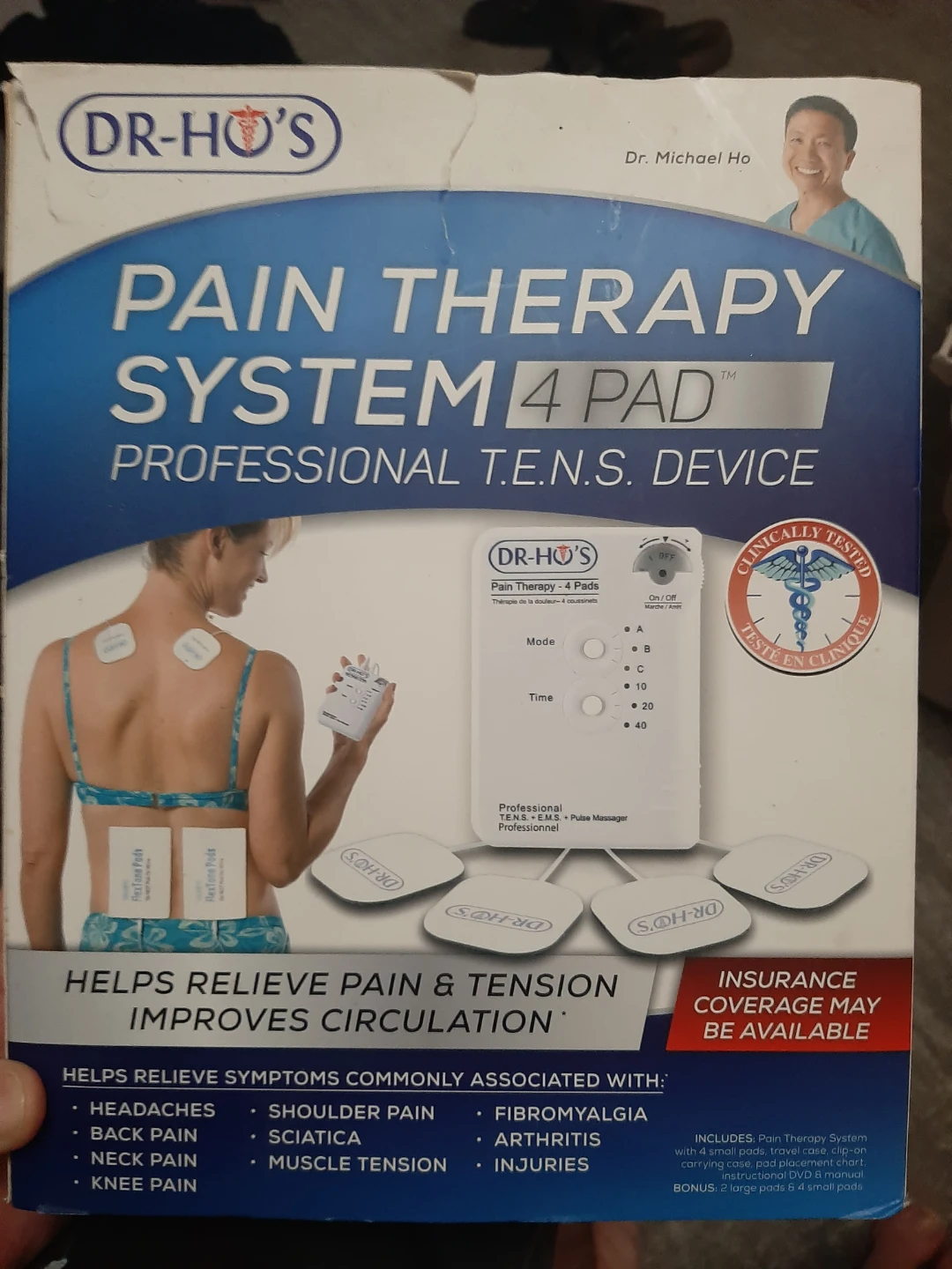 DR-HO'S Pain Therapy System 4 Pad Professional TENS Device